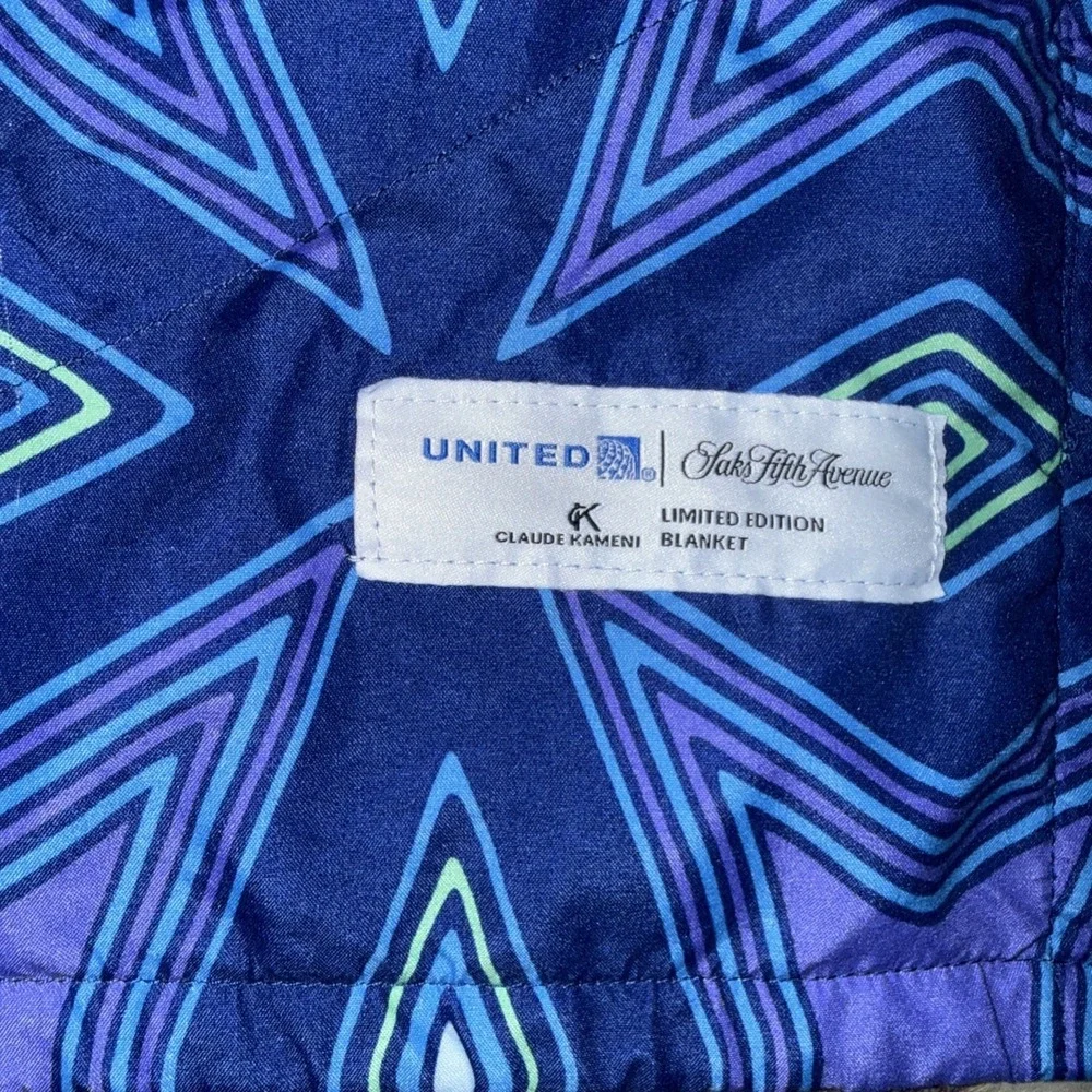 United Airlines Polaris Blanket Saks Fifth Avenue Claude Kameni Limited Edition